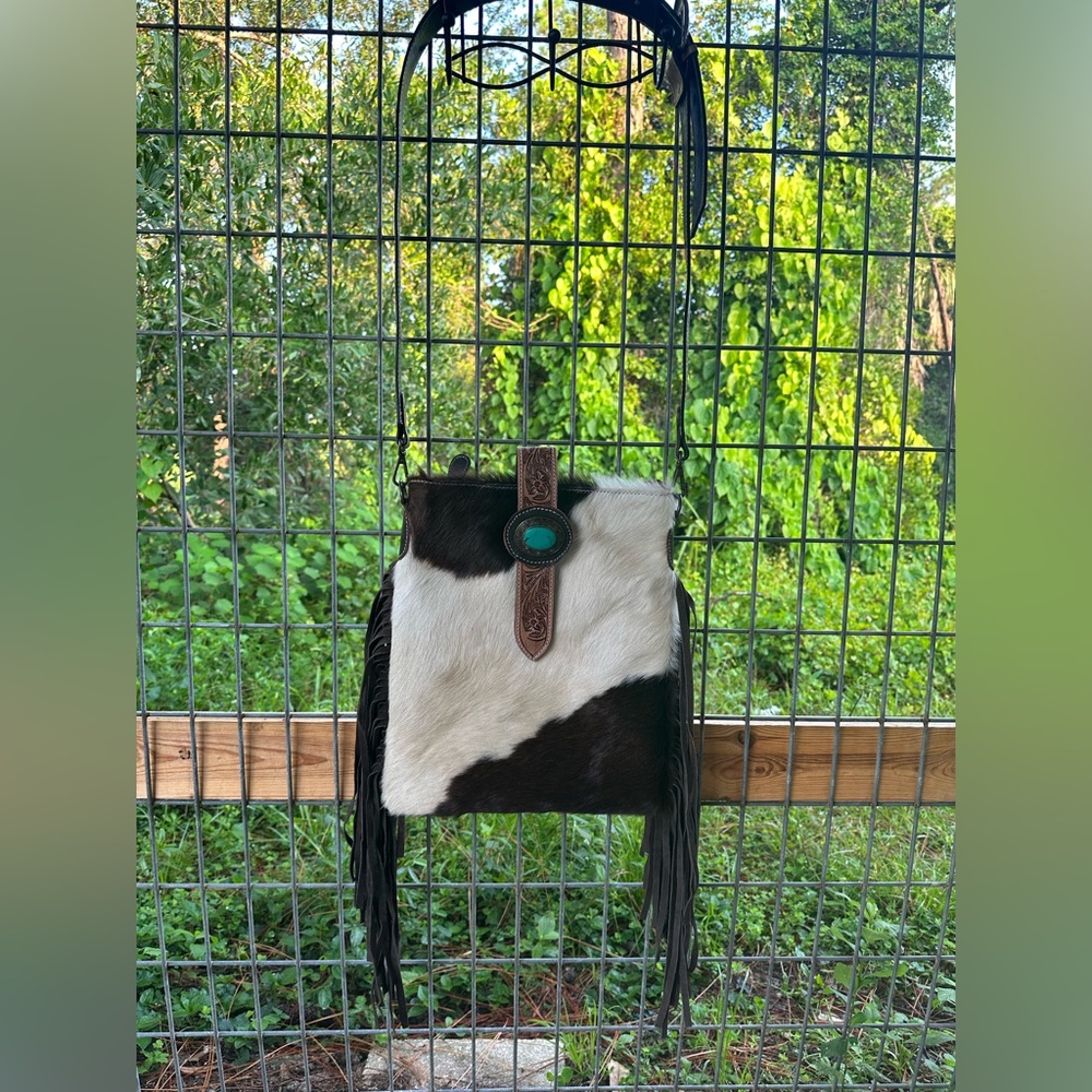 Cowhide w/ turquoise buckle purse